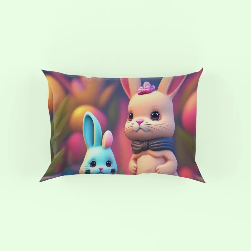 Bunnies With Colorful Easter Eggs Pillow Case