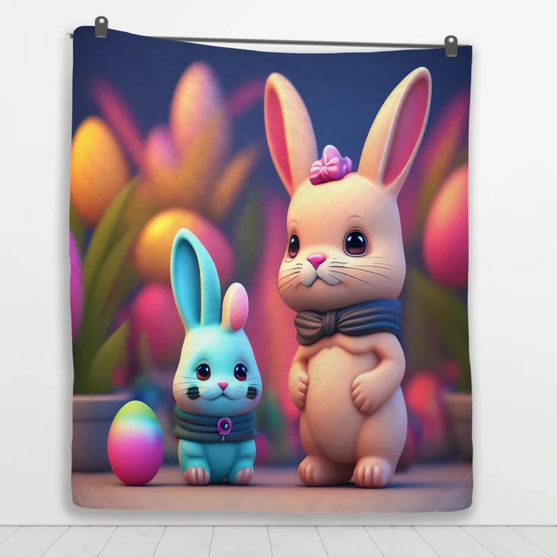 Bunnies With Colorful Easter Eggs Quilt Blanket 1