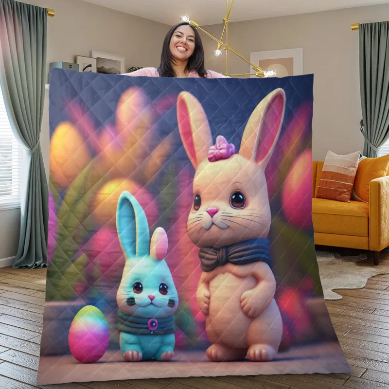 Bunnies With Colorful Easter Eggs Quilt Blanket