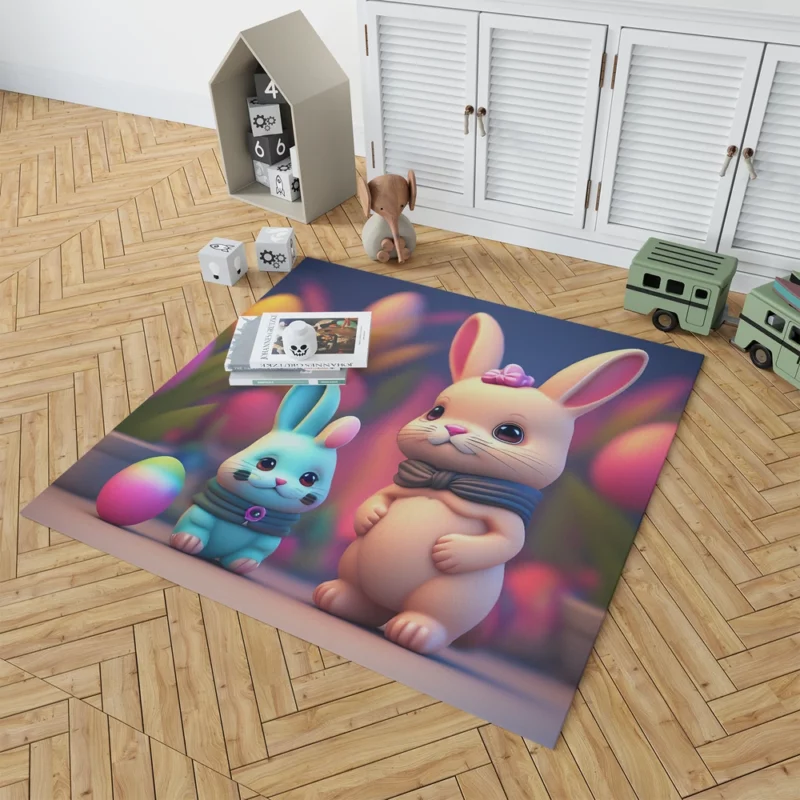 Bunnies With Colorful Easter Eggs Rug 1