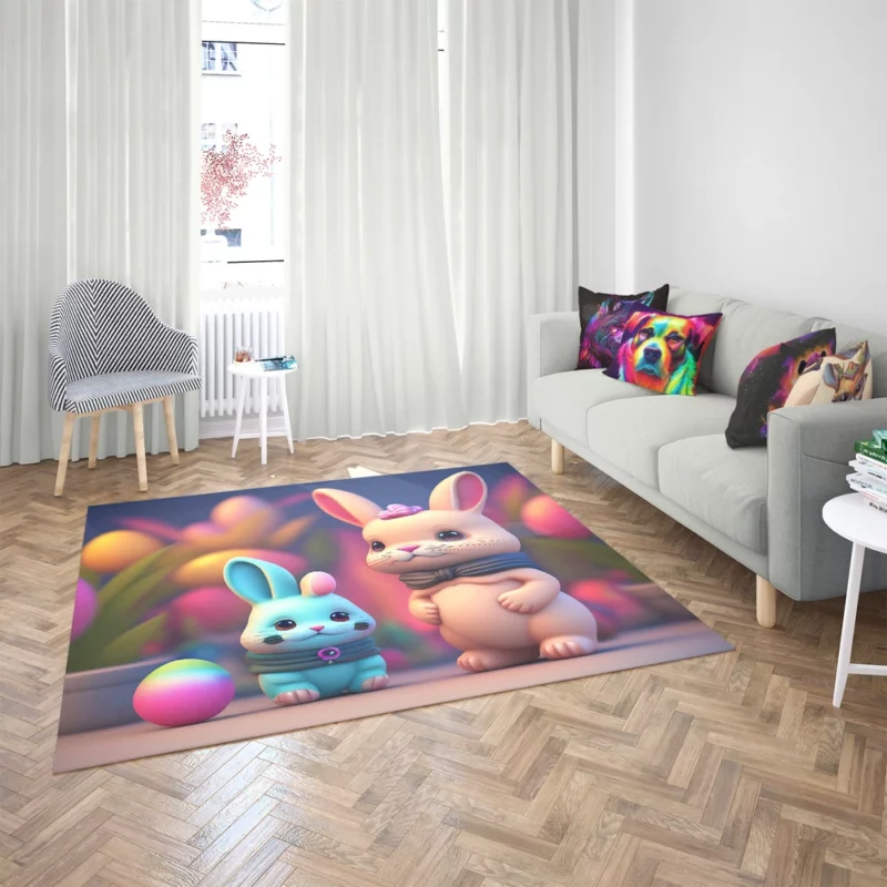 Bunnies With Colorful Easter Eggs Rug 2