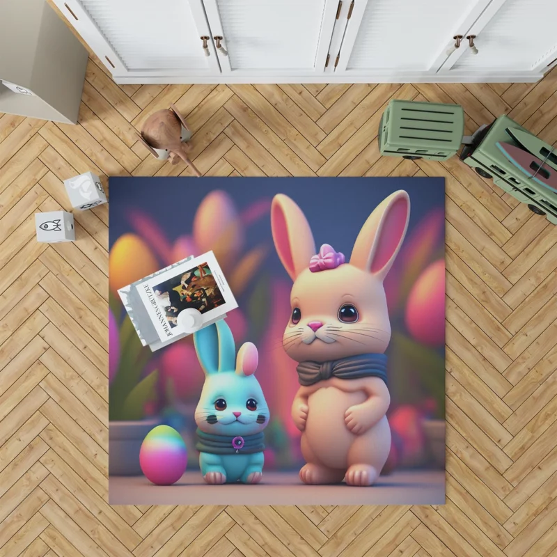 Bunnies With Colorful Easter Eggs Rug