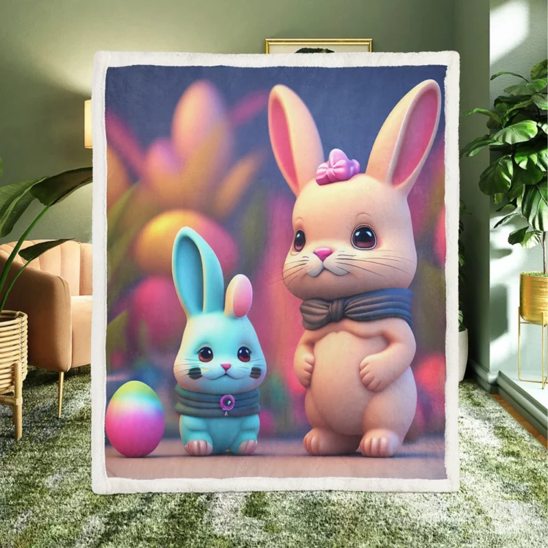 Bunnies With Colorful Easter Eggs Sherpa Fleece Blanket