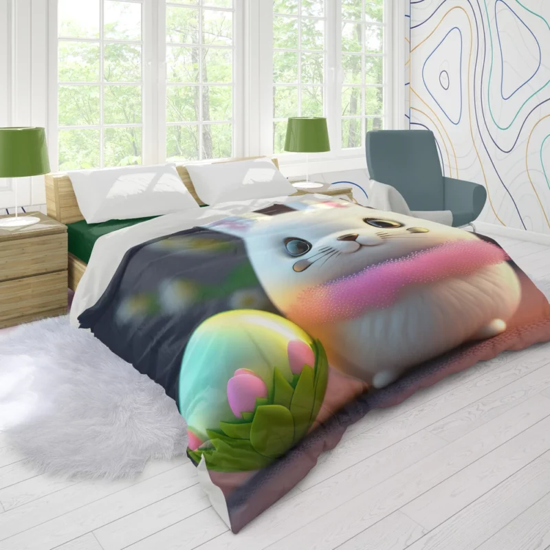 Bunny Sitting on Easter Egg Duvet Cover