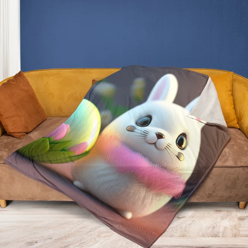 Bunny Sitting on Easter Egg Fleece Blanket 1