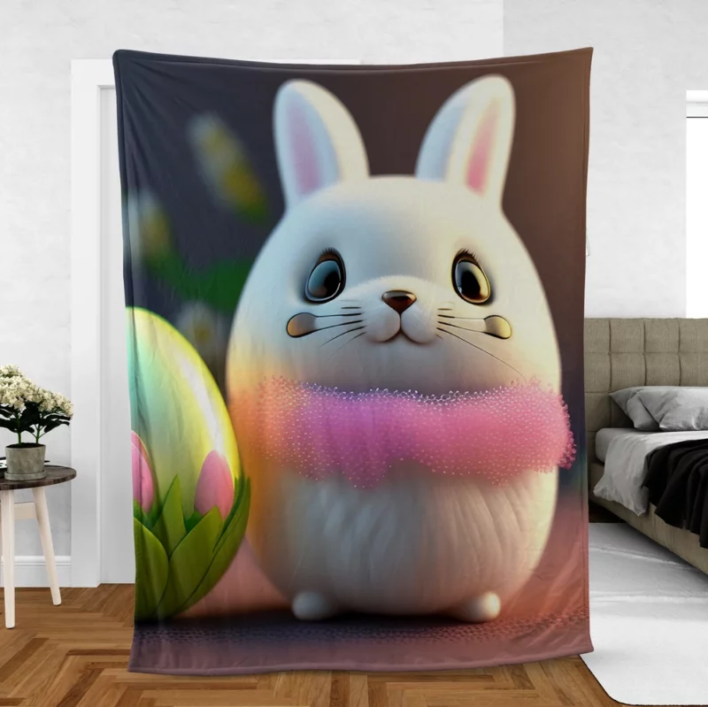 Bunny Sitting on Easter Egg Fleece Blanket