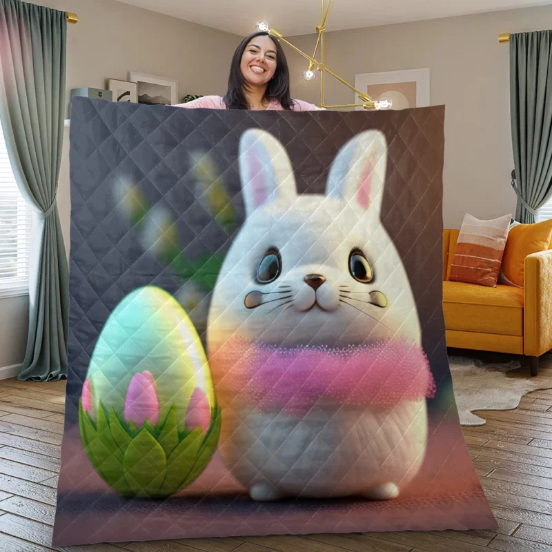 Bunny Sitting on Easter Egg Quilt Blanket