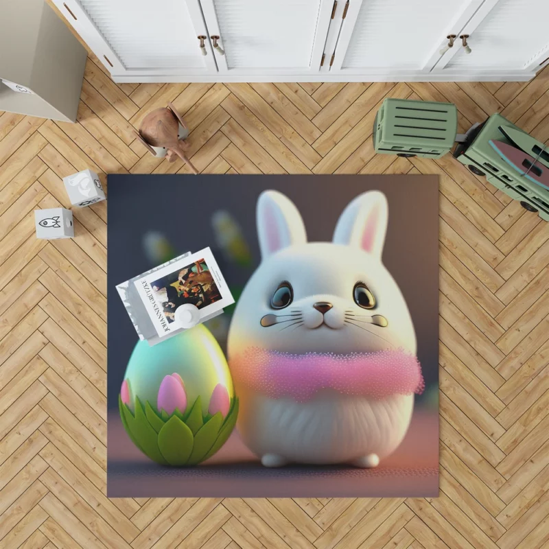 Bunny Sitting on Easter Egg Rug