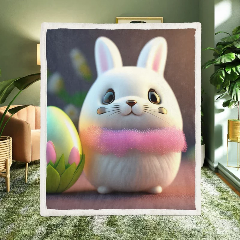 Bunny Sitting on Easter Egg Sherpa Fleece Blanket