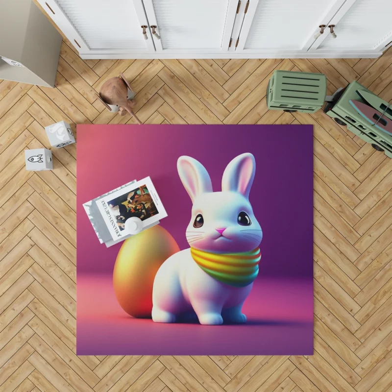 Bunny Wearing Easter Scarf Rug