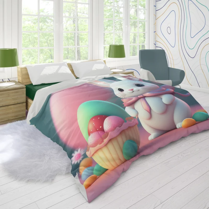 Bunny With Decorated Easter Egg Duvet Cover