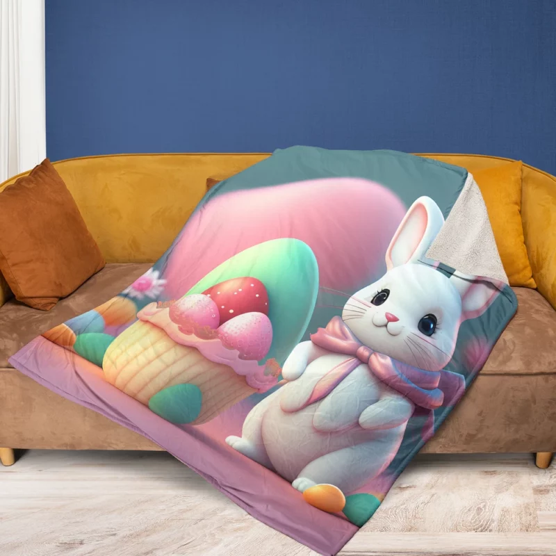 Bunny With Decorated Easter Egg Fleece Blanket 1