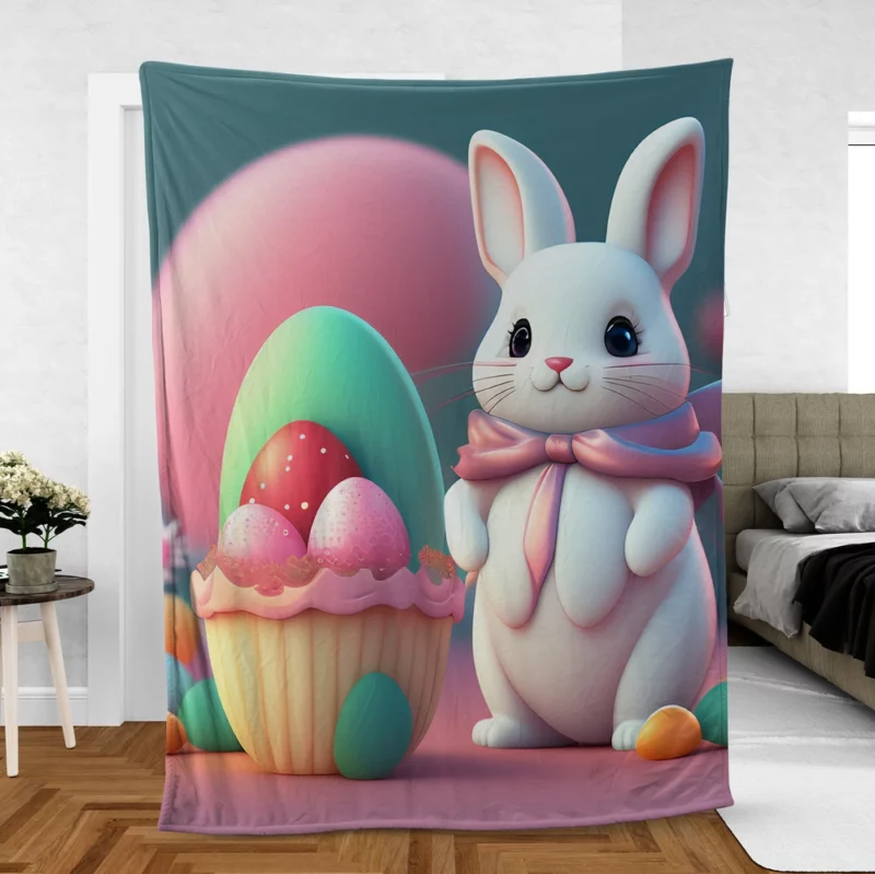 Bunny With Decorated Easter Egg Fleece Blanket