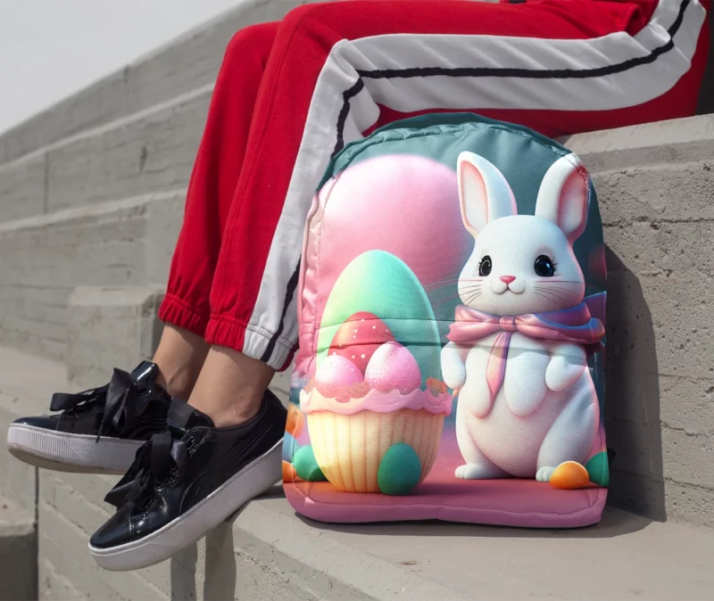 Bunny With Decorated Easter Egg Minimalist Backpack 1