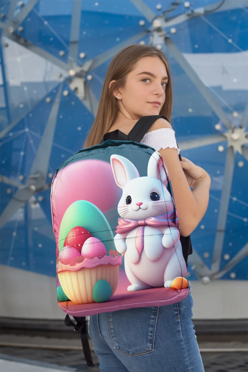 Bunny With Decorated Easter Egg Minimalist Backpack 2