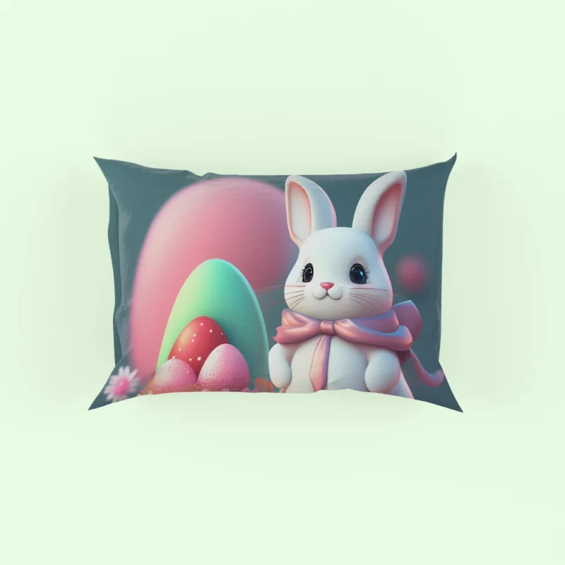 Bunny With Decorated Easter Egg Pillow Case