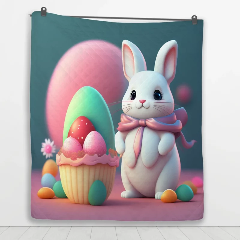 Bunny With Decorated Easter Egg Quilt Blanket 1