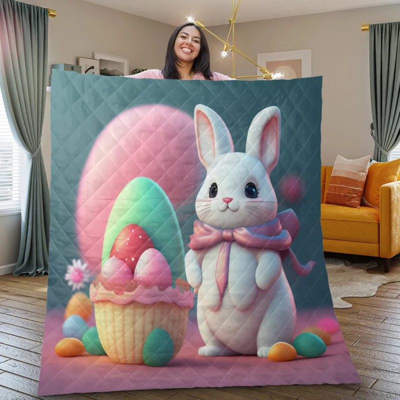 Bunny With Decorated Easter Egg Quilt Blanket