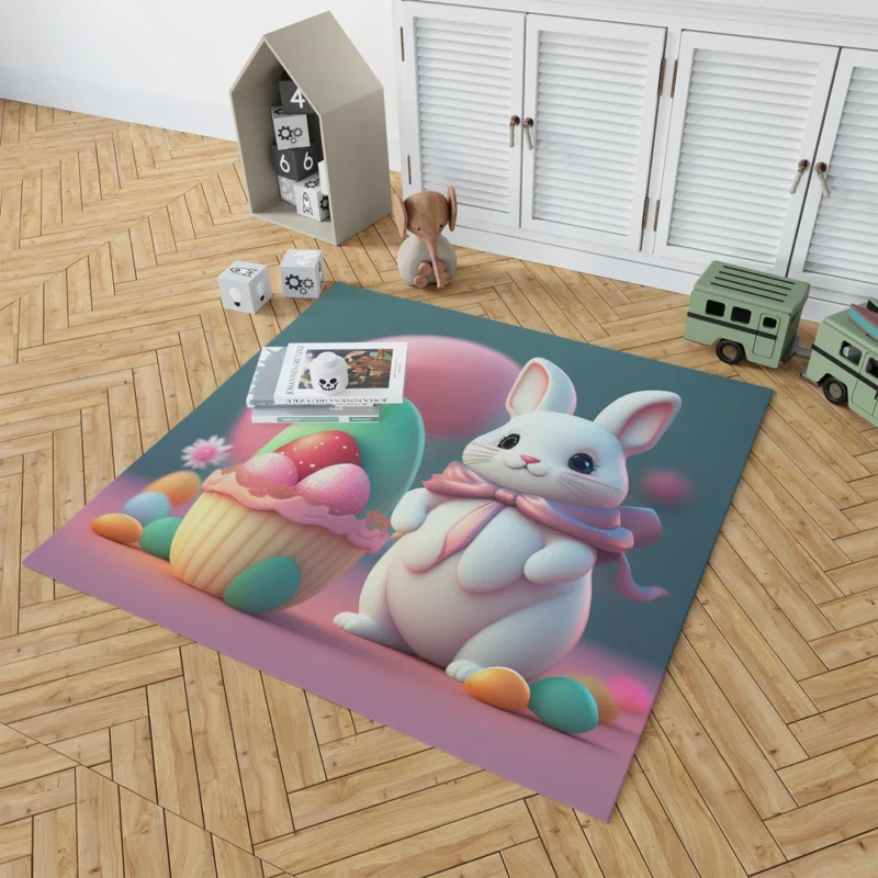 Bunny With Decorated Easter Egg Rug 1