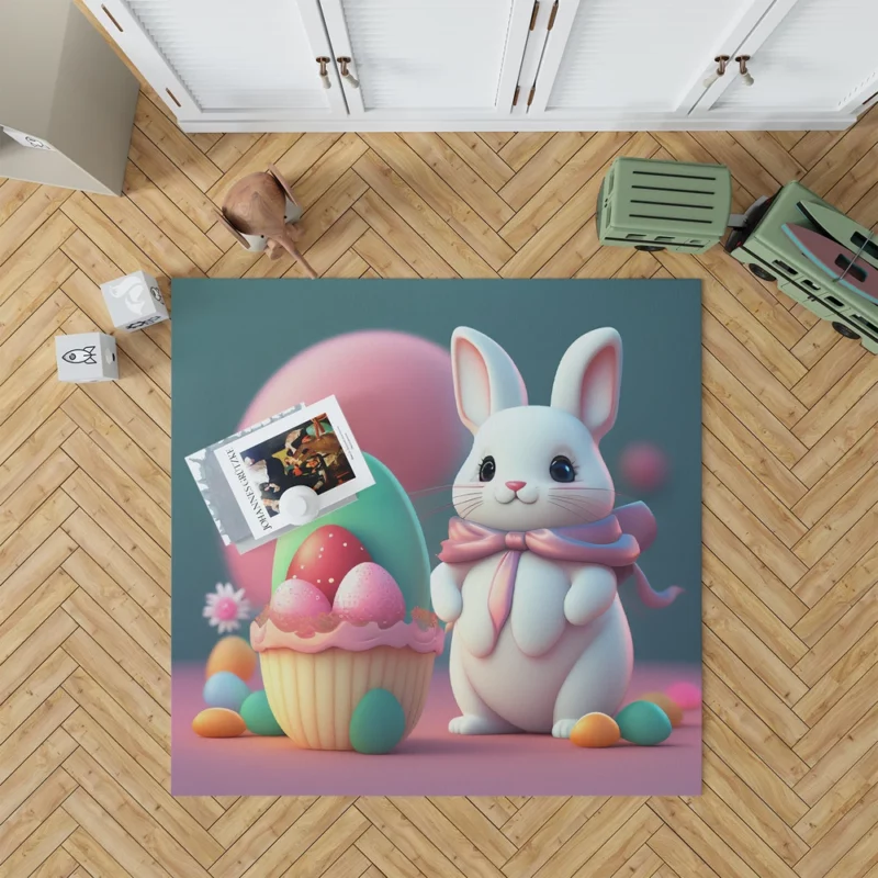 Bunny With Decorated Easter Egg Rug