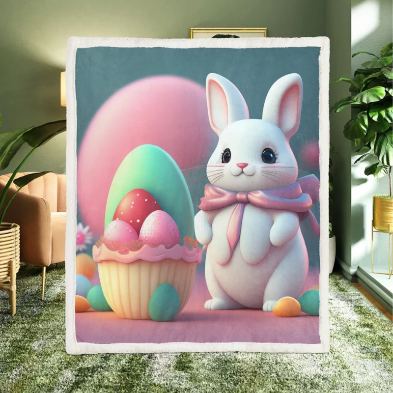 Bunny With Decorated Easter Egg Sherpa Fleece Blanket