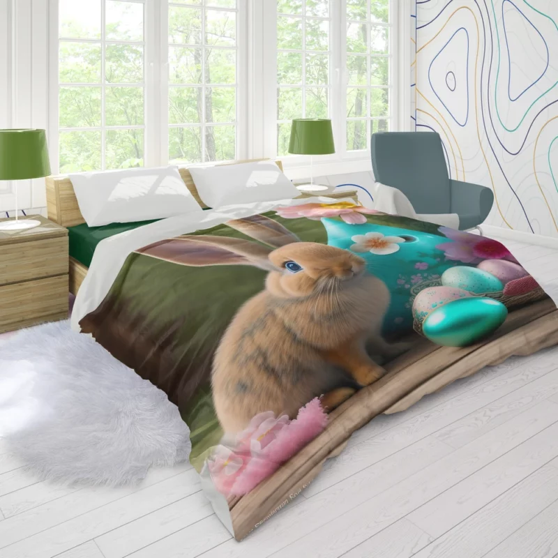 Bunny and Easter Egg Still Life Duvet Cover