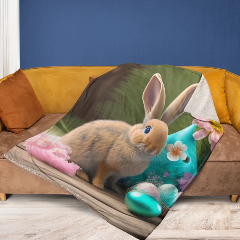 Bunny and Easter Egg Still Life Fleece Blanket 1