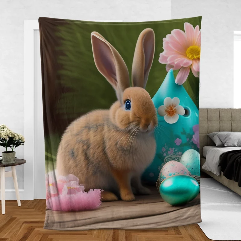 Bunny and Easter Egg Still Life Fleece Blanket