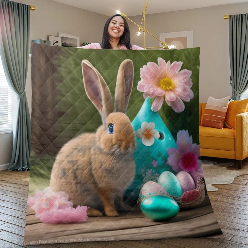 Bunny and Easter Egg Still Life Quilt Blanket