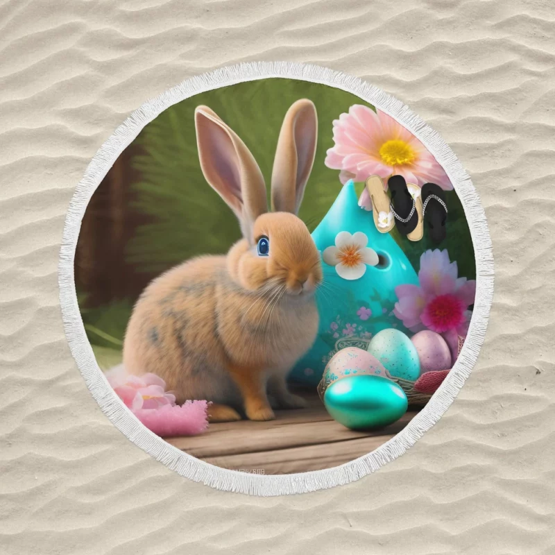 Bunny and Easter Egg Still Life Round Beach Towel