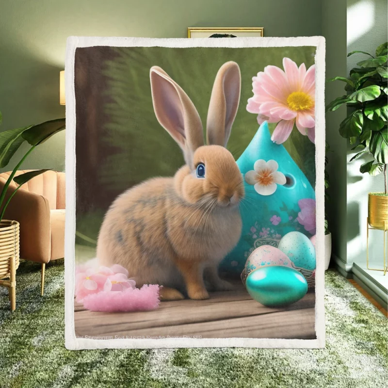 Bunny and Easter Egg Still Life Sherpa Fleece Blanket