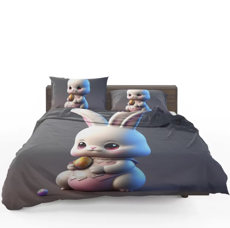 Bunny in Bow on Grey Background Bedding Set 1