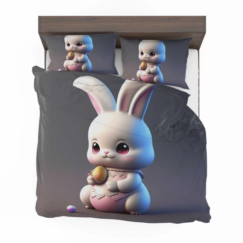 Bunny in Bow on Grey Background Bedding Set 2