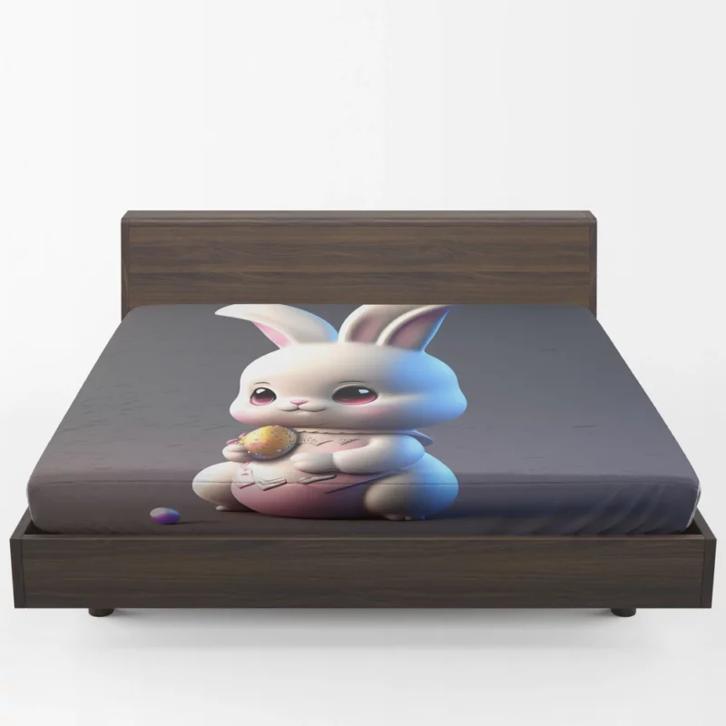 Bunny in Bow on Grey Background Fitted Sheet 1