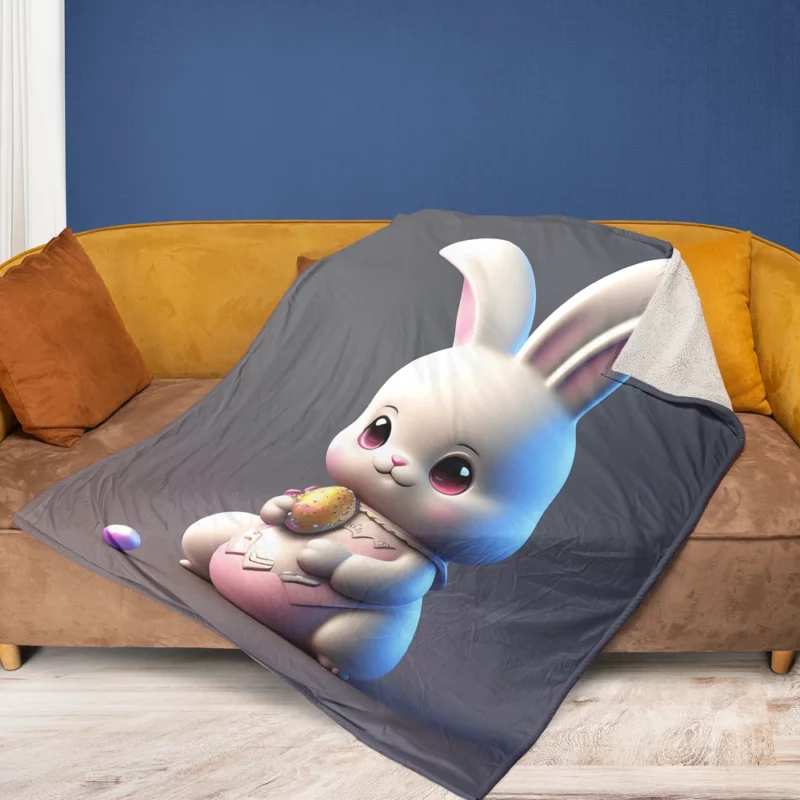 Bunny in Bow on Grey Background Fleece Blanket 1