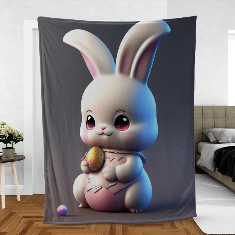 Bunny in Bow on Grey Background Fleece Blanket