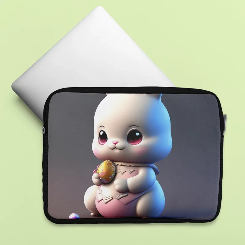 Bunny in Bow on Grey Background Laptop Sleeve