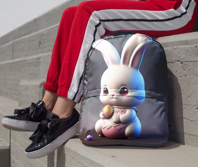 Bunny in Bow on Grey Background Minimalist Backpack 1