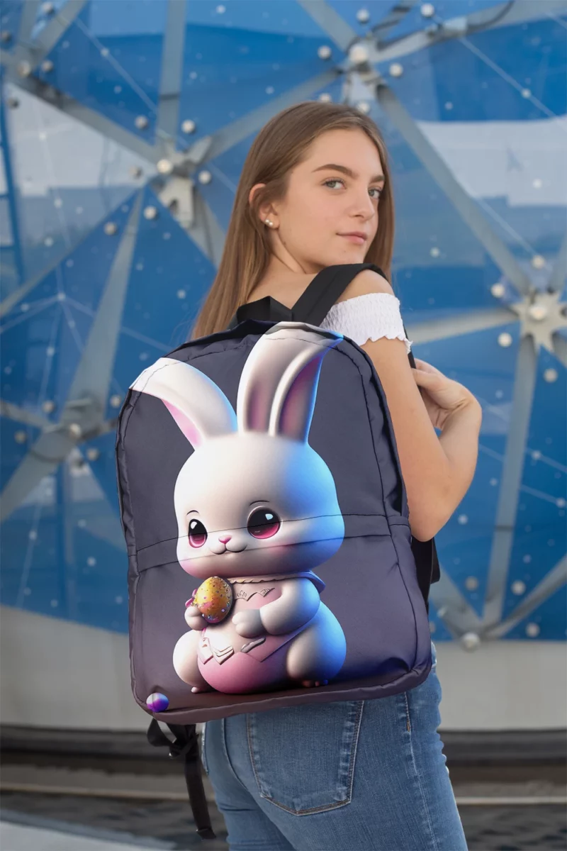 Bunny in Bow on Grey Background Minimalist Backpack 2