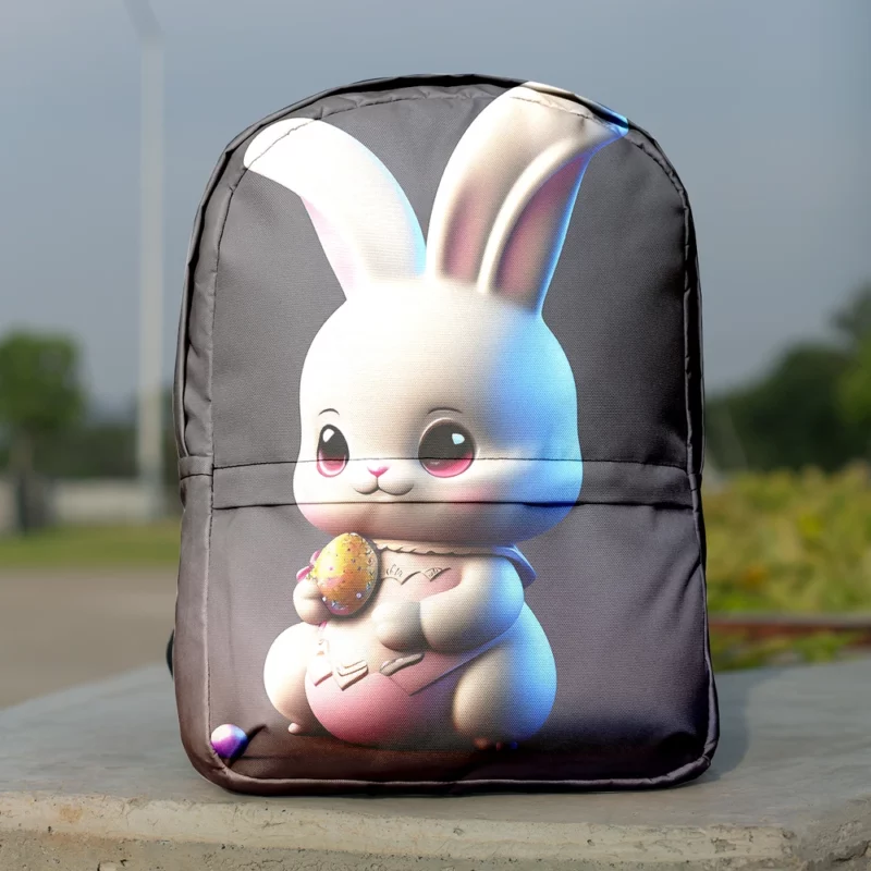 Bunny in Bow on Grey Background Minimalist Backpack