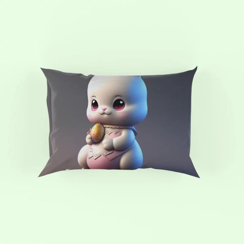 Bunny in Bow on Grey Background Pillow Case