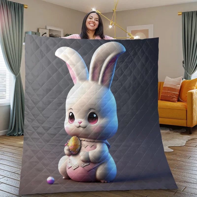 Bunny in Bow on Grey Background Quilt Blanket