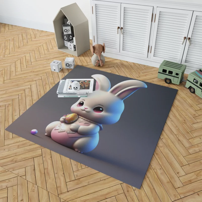 Bunny in Bow on Grey Background Rug 1