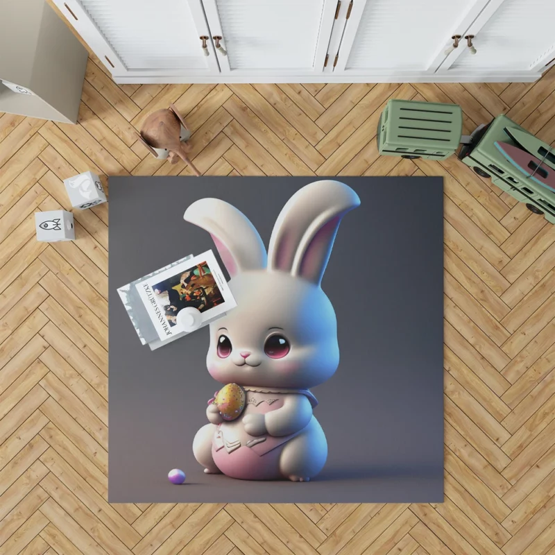 Bunny in Bow on Grey Background Rug