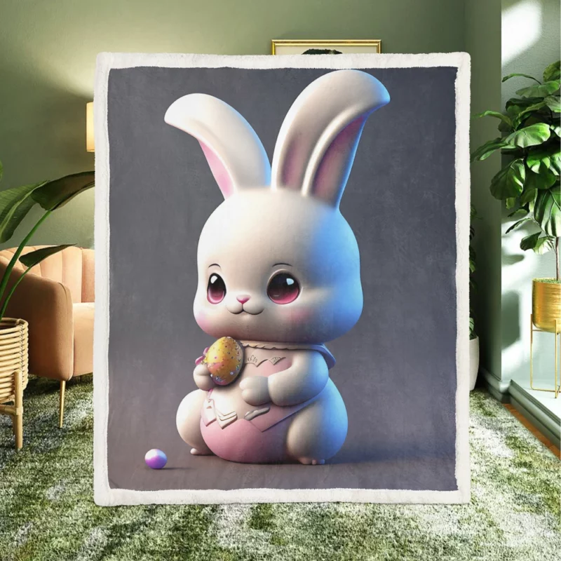 Bunny in Bow on Grey Background Sherpa Fleece Blanket