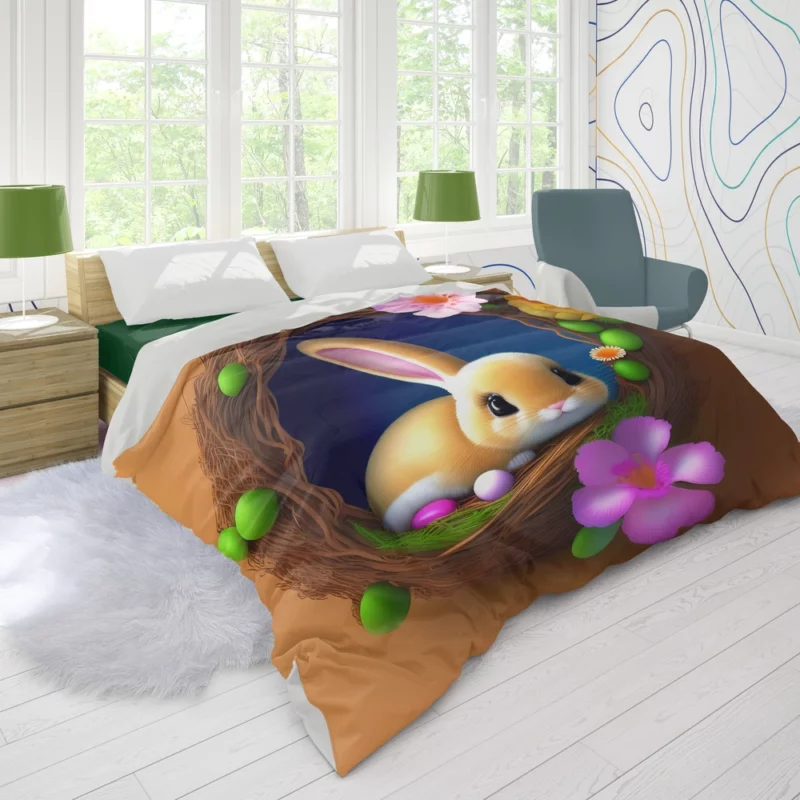 Bunny in Flower Nest Duvet Cover