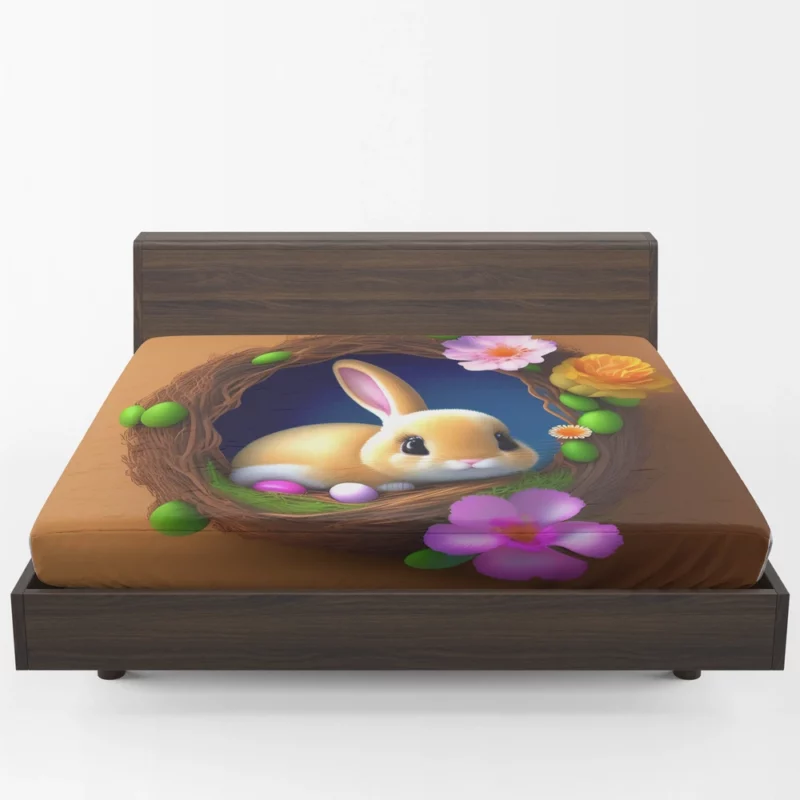 Bunny in Flower Nest Fitted Sheet 1