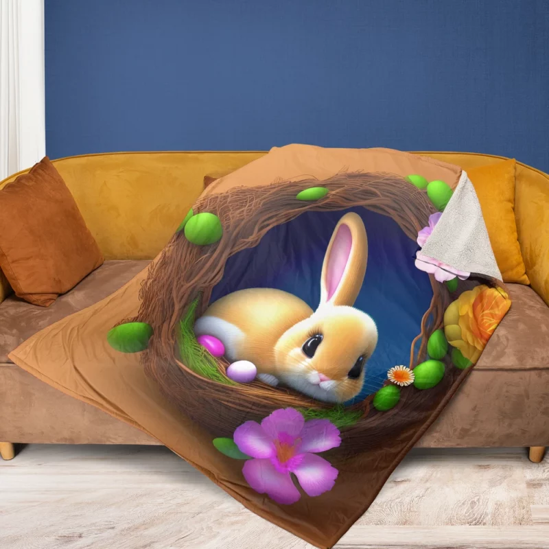 Bunny in Flower Nest Fleece Blanket 1