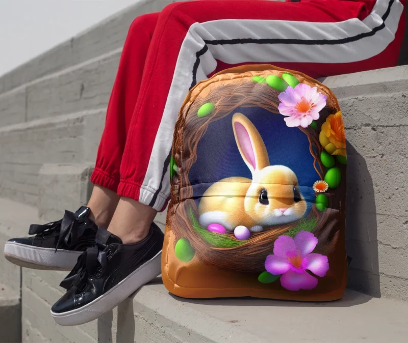 Bunny in Flower Nest Minimalist Backpack 1