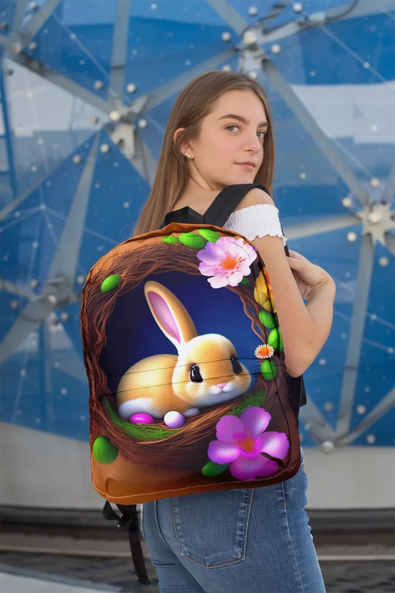 Bunny in Flower Nest Minimalist Backpack 2